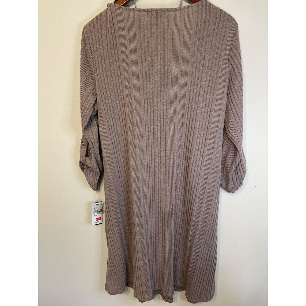 AGB Dress‎ Blush Ribbed Knit 1x Roll Sleeves Necklace Lagenlook Minimal Comfort - Picture 5 of 6